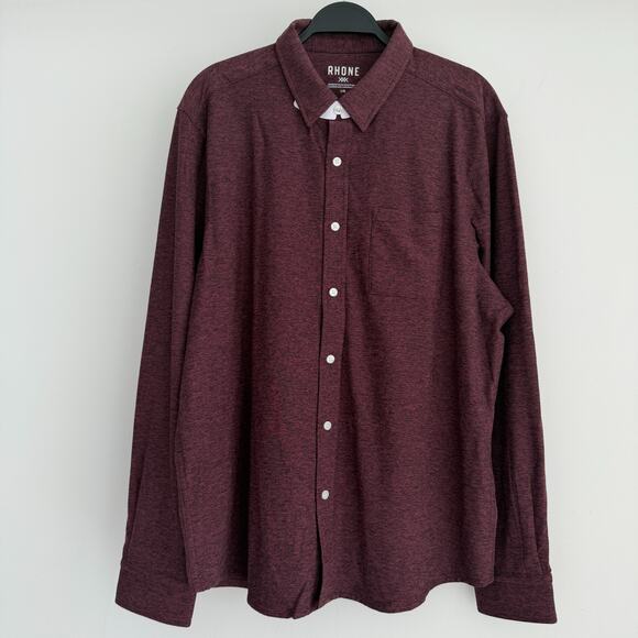 Rhone Shirt Mens Large Tawny Port Black Heather WFH Button Up Moisture Wicking - Picture 1 of 11